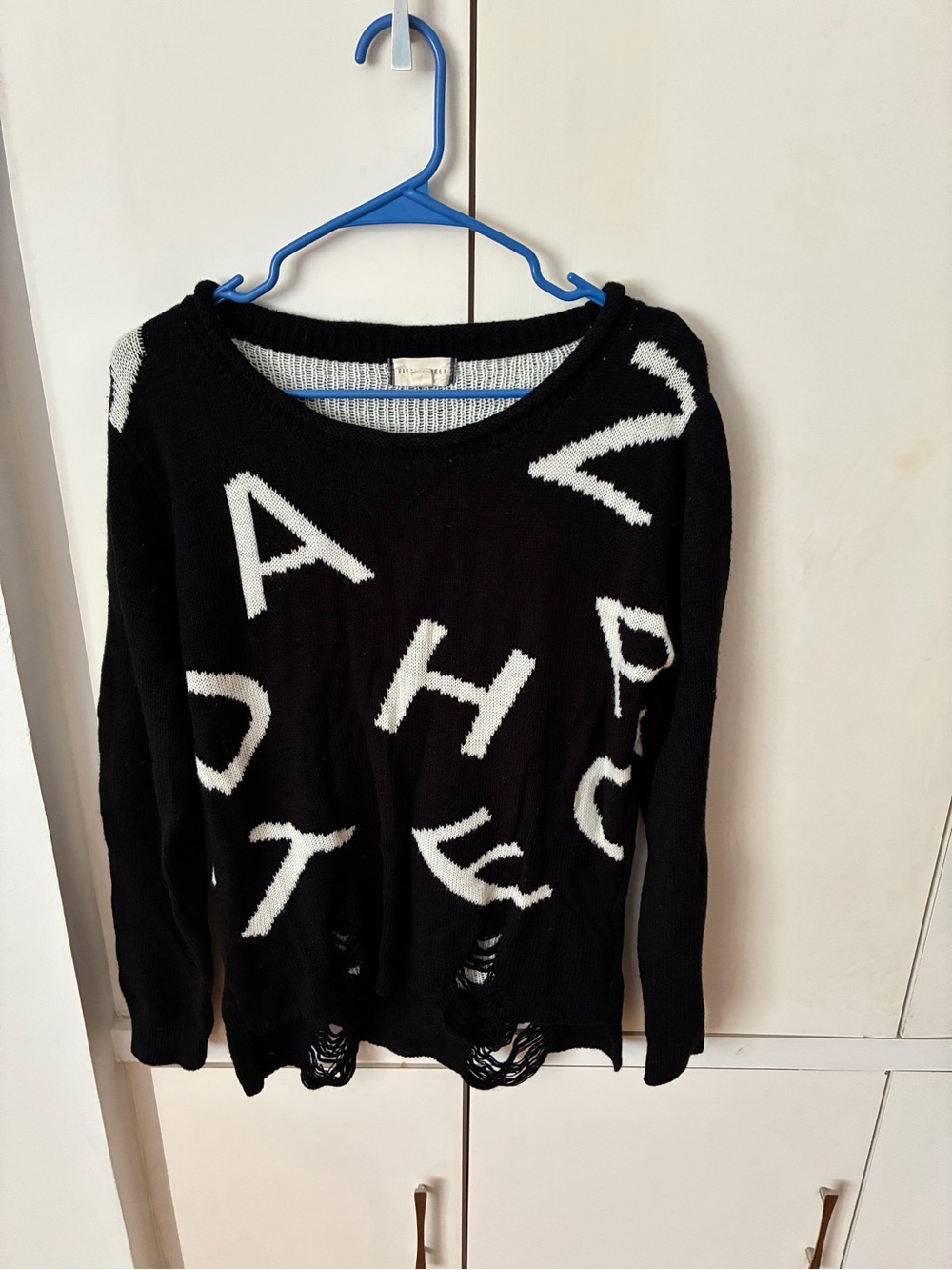 Black Crewneck Sweater with White Lettering
